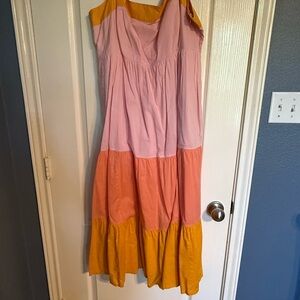 J. Crew Colorblock Maxi Dress in Pink, Orange, and Yellow